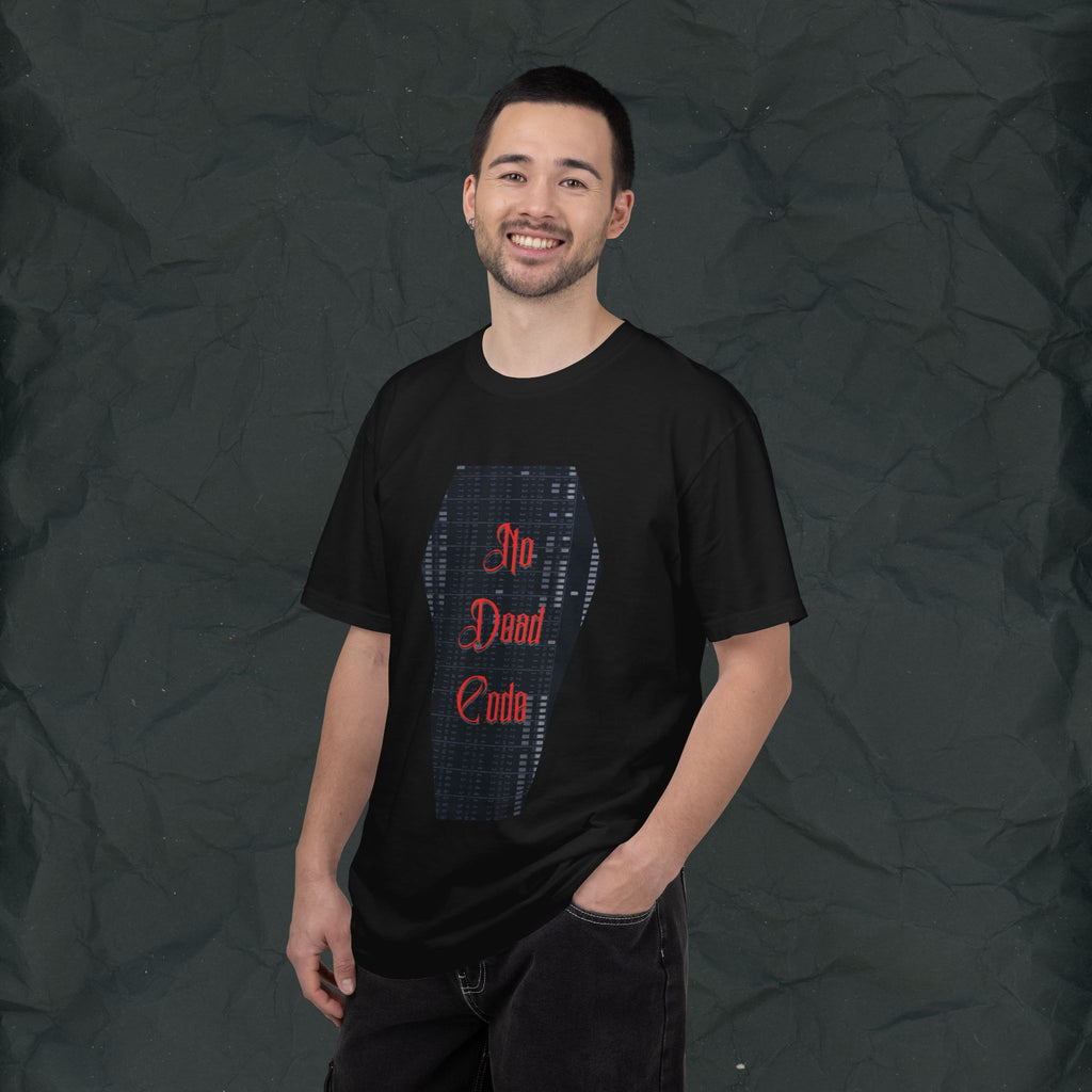 No Dead Code Programmer Shirt, Gothic Coding T-Shirt, Punch Card Coffin Design Tee